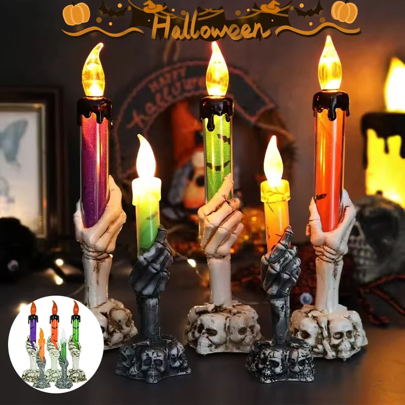 Spooky Halloween Ghost LED Candle Skull Handheld Light Eerie Purple