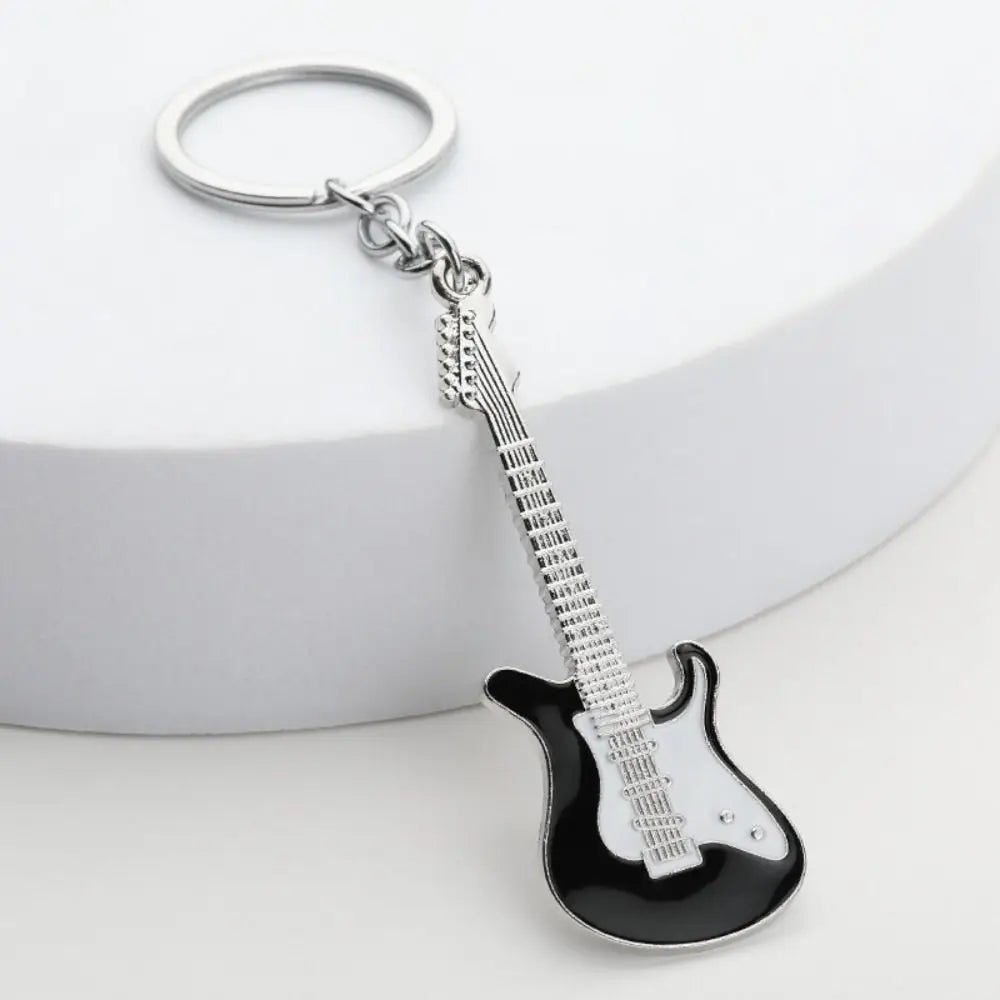 Simple Zinc Alloy Guitar Keychain Musical Elements Bass Bag Pendant Portable Car Key Ring Couple Zpaxo black