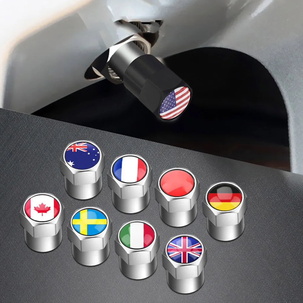 4-Pack National Flag Aluminum Tire Valve Stem Caps | Car & Bike