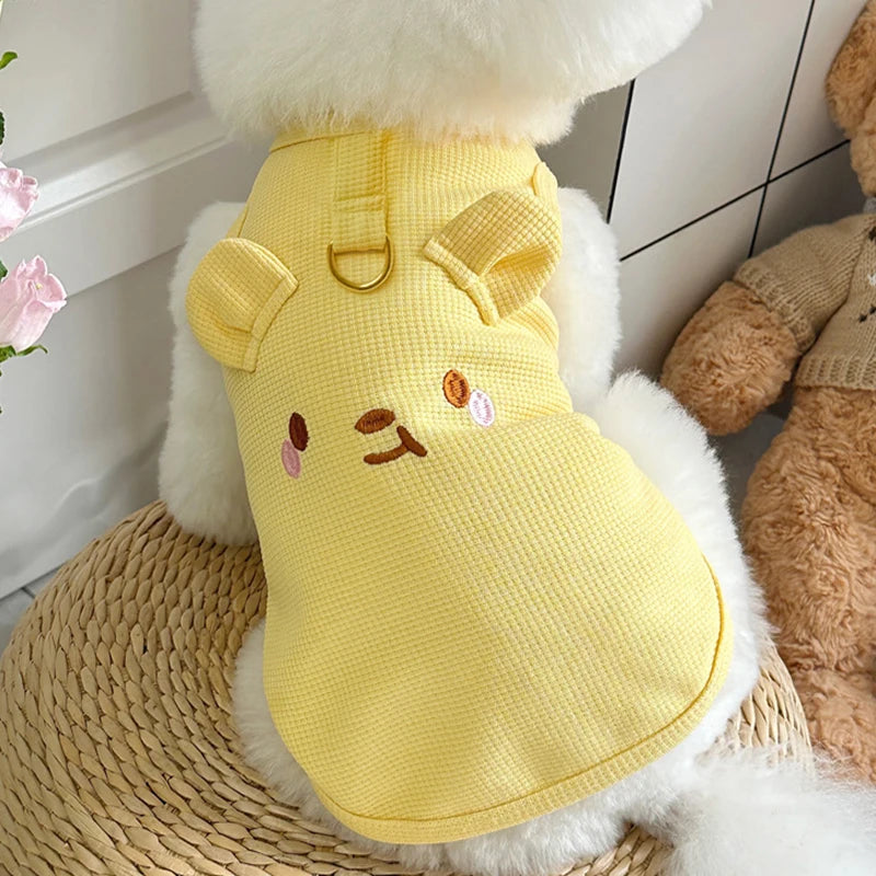 Cute Pet Vest Breathable Waffle Knit Soft Comfortable Traction Buckle Zpaxo S yellow