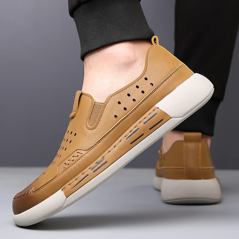 Men's Fashion Casual Shoes Leather Upper Lace-up Comfort Trainer