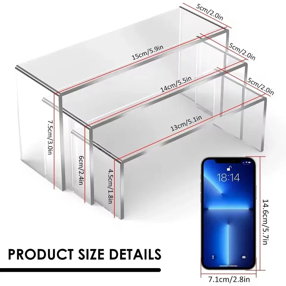 Acrylic Riser,Rectangular Acrylic Display Stand Shelf Clear Display Risers for Decor,Cake,Funko Pop,Retail Shoe Showcase Shelves Zpaxo