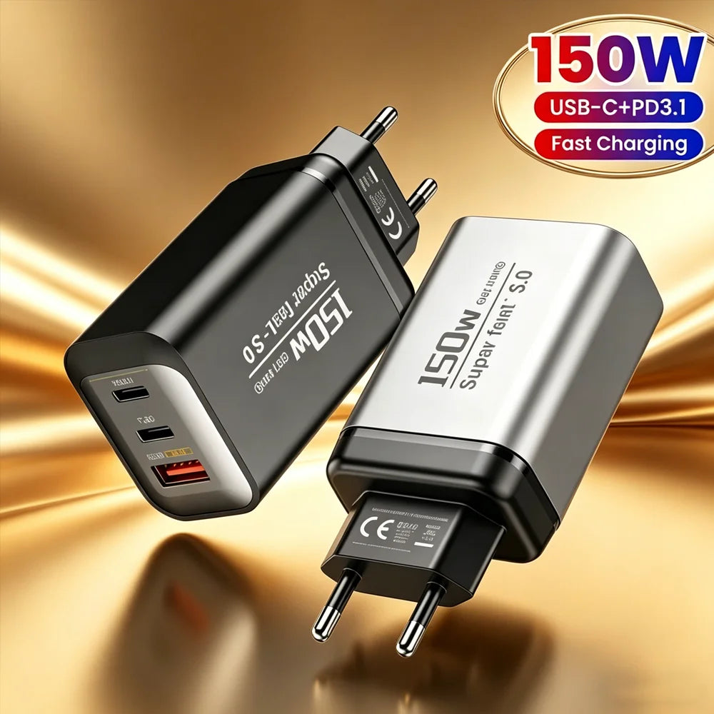 150W 3-in-1 USB-C Fast Charger PD QC3.0 | EU UK US Plug USB-C Wall Charger Zpaxo