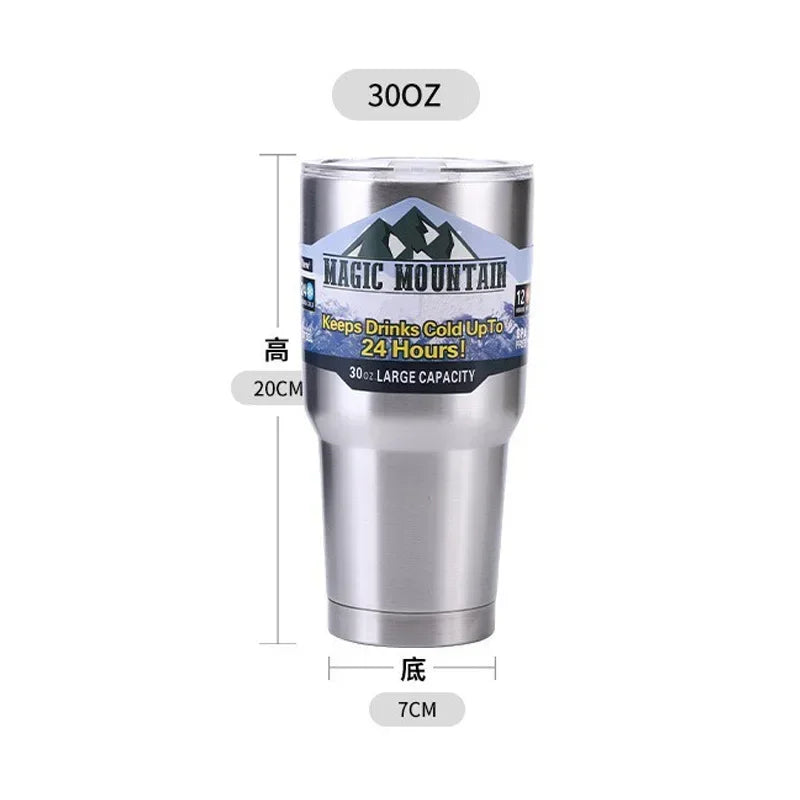 Magic Stainless Steel Freeze Thermos Cup with Straw Ice Coffee Drink Vacuum Insulated Bottle Car Travel Outdoor Mountain Cup Zpaxo