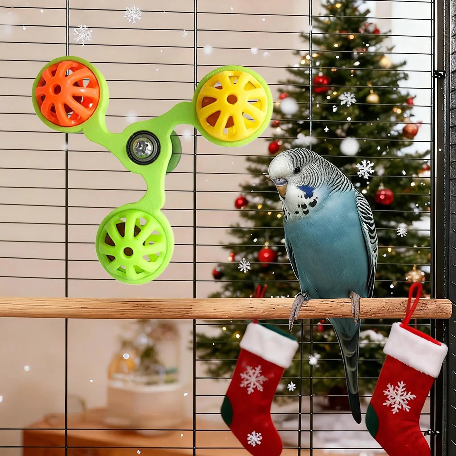 Bird Toys Parakeets Rotating Windmill 3 Bells Fun Cage Small Parrot