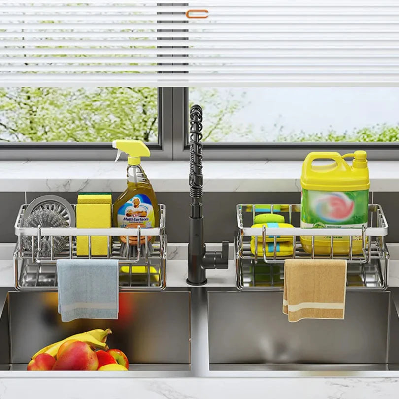 Kitchen Sponge Holder Stainless Steel Sink Drain Rack Soap Drainer Towel Rack Shelf Organizer bathroom Storage Accessories Zpaxo