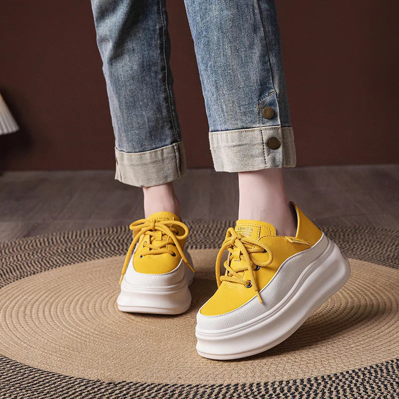 Two Tone Block Slip Back Platform Sneakers Women Foldable Heel Design Zpaxo