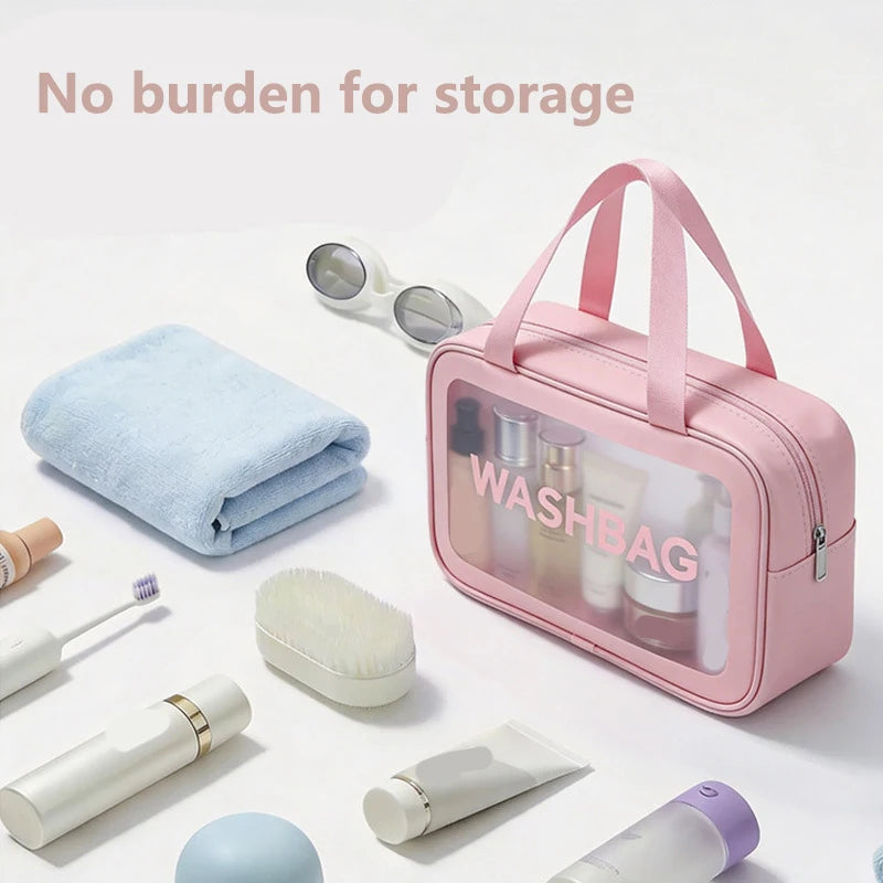 Portable hand-held PU polishing semi-transparent waterproof toiletry storage dust-proof makeup bag Zpaxo