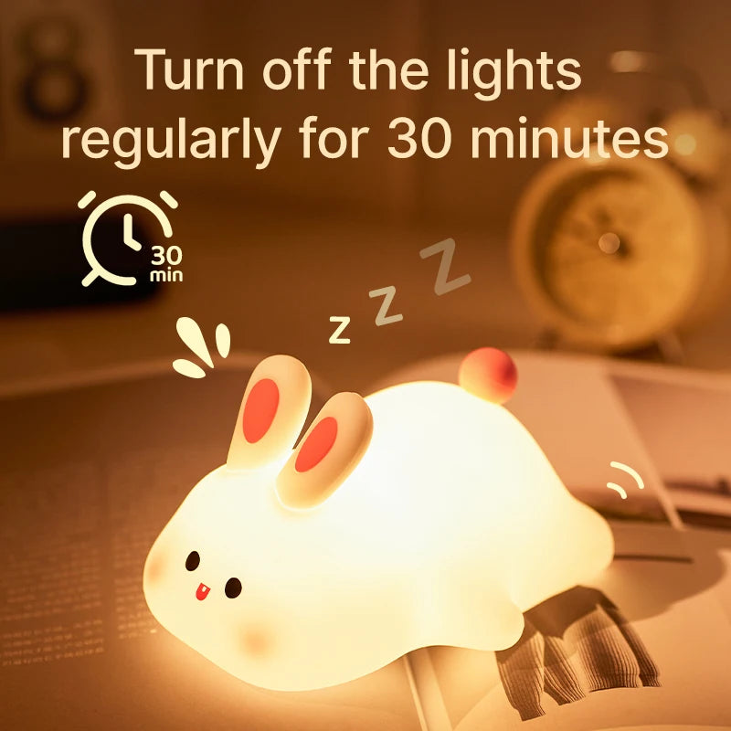 LED Night Lights Cute Sheep Panda Rabbit Silicone Lamp USB Rechargeable Timing Bedside Decor Kids Baby Nightlight Birthday Gift Zpaxo
