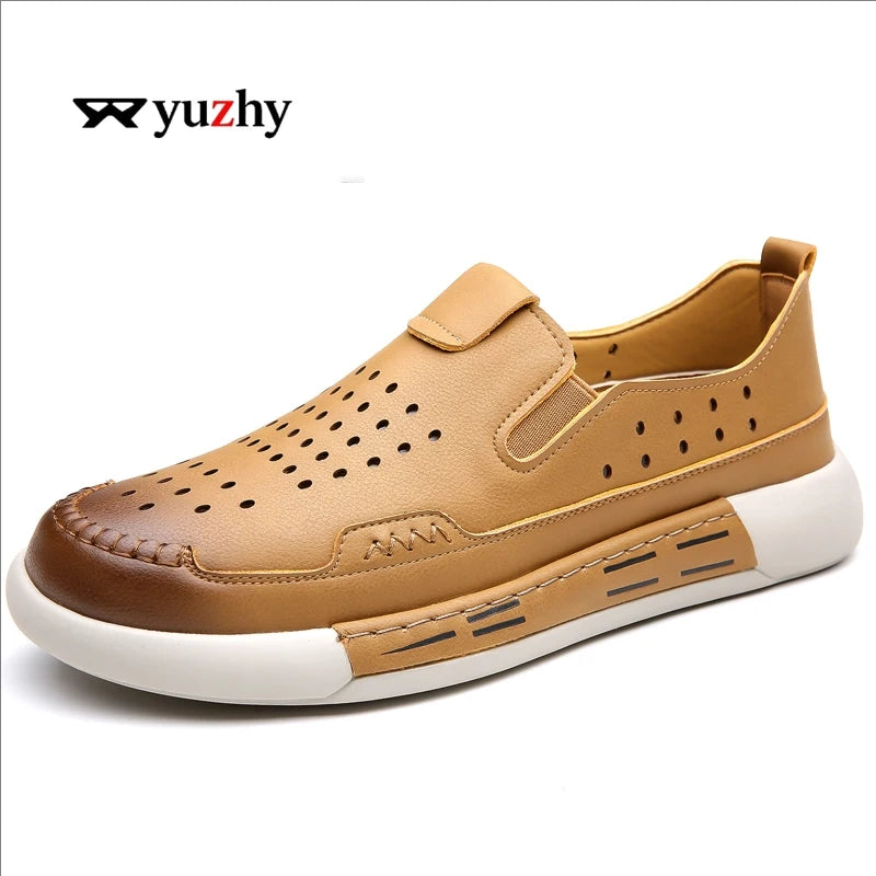 Men's Fashion Casual Shoes Leather Upper Lace-up Comfort Trainer
