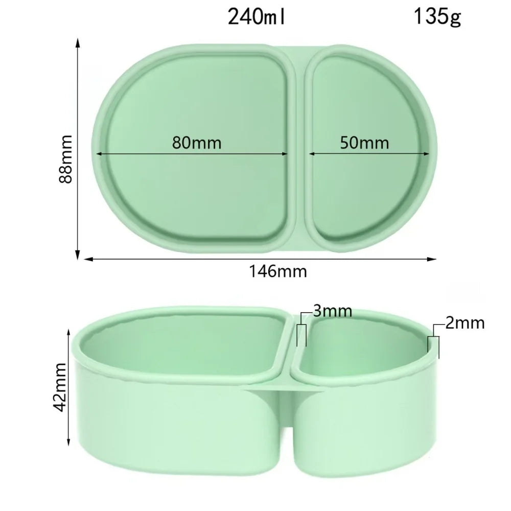 Premium Silicone Reusable Snack Containers Double Compartment Snackle Zpaxo green