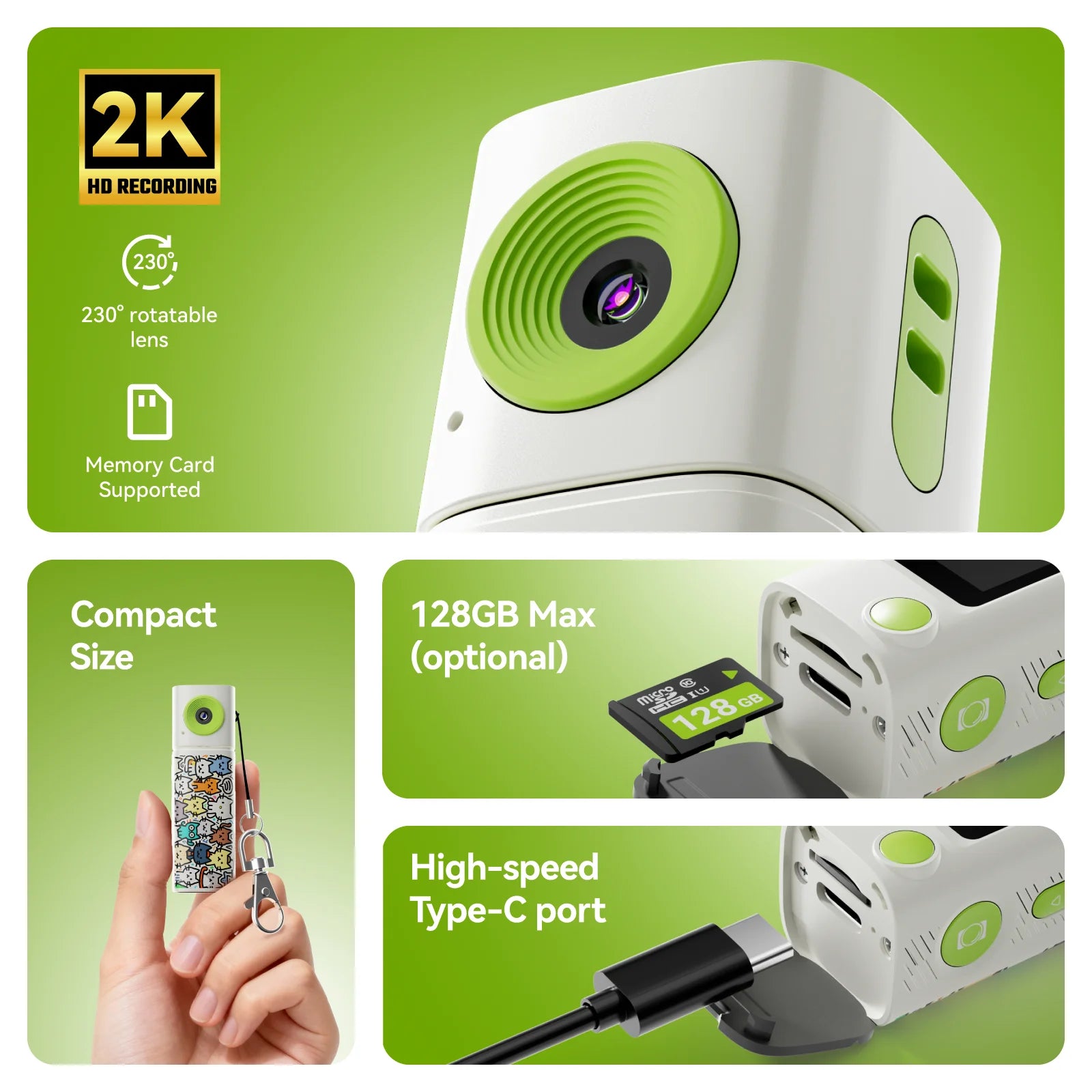 G10 2K HD Retro Mini Keychain Thumb Camera Recorder LCD Screen 230° Rotation Lens Portable Selfie Camera Mini Digital Vlog Camer Zpaxo