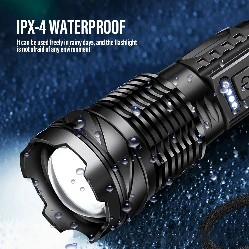 XHP70 LED Flashlight 7-Mode Zoomable USB Rechargeable Torch