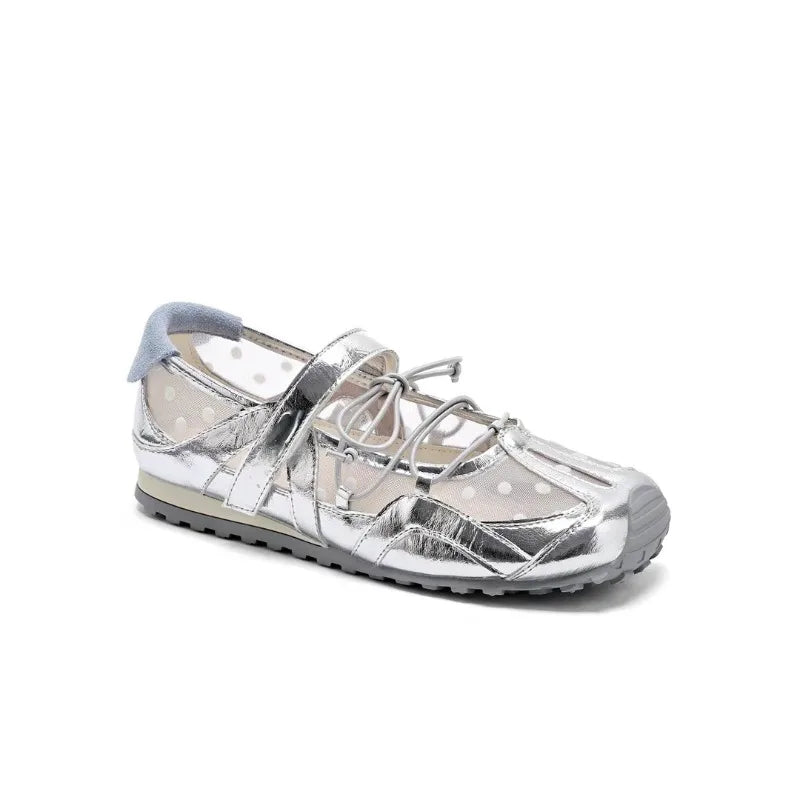 Women's Wave Point Comfortable Hollow Out Breathable Single Shoes Zpaxo Silver 39