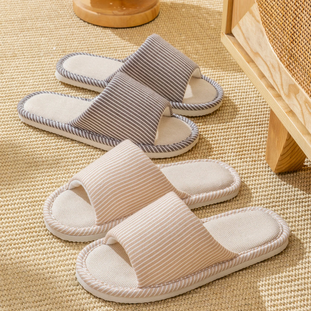 Japanese-style Striped Women's Slippers Slip-on Breathable Indoor