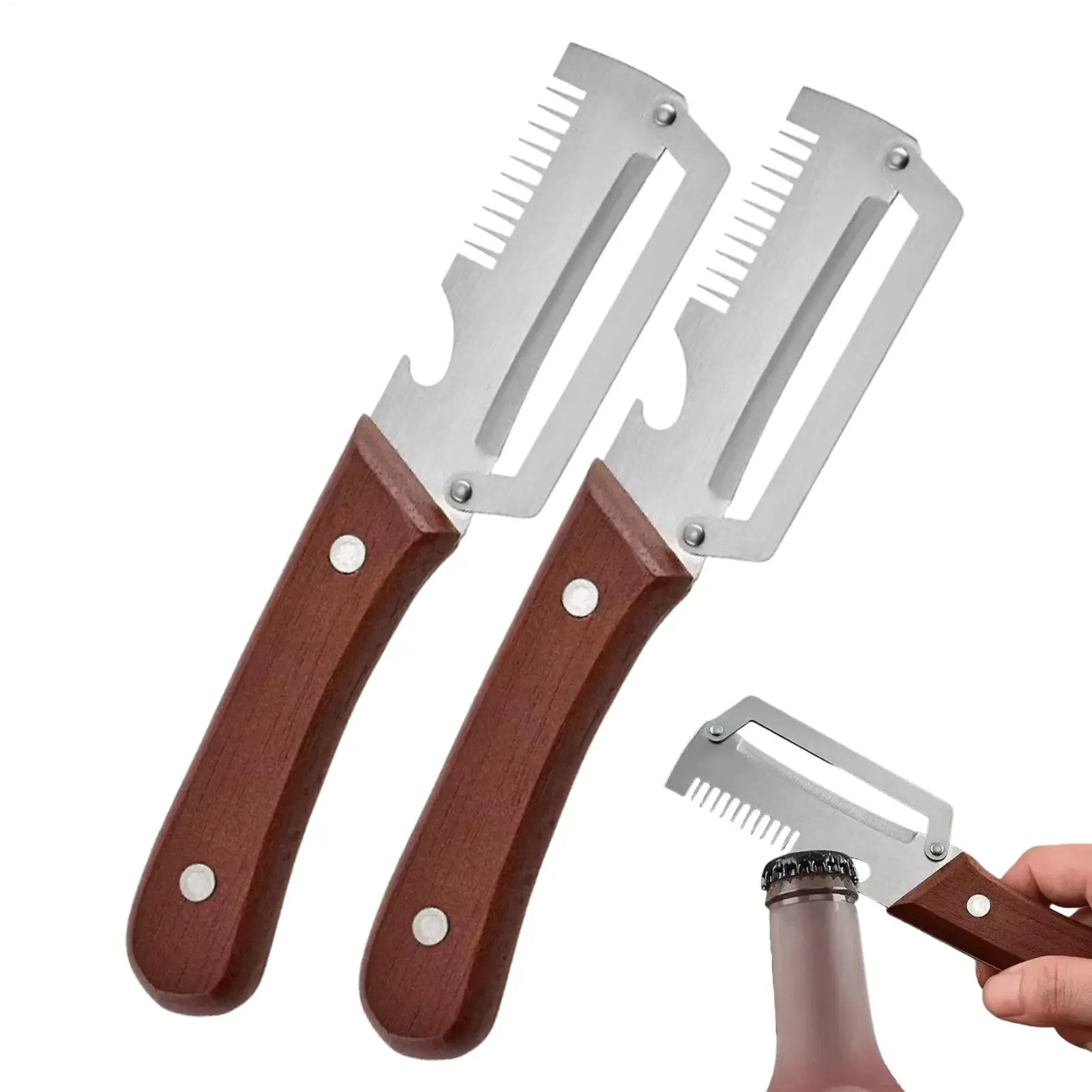 3in1 Vegetable Peeler Stainless Steel Wooden Handle Bottle Opener