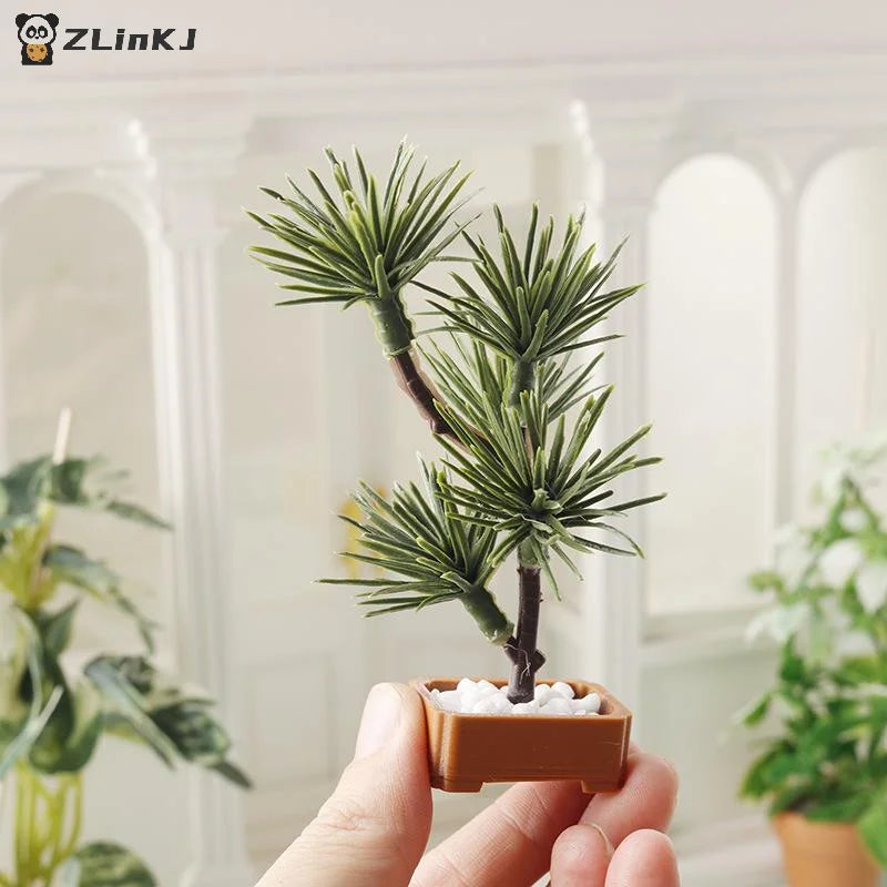 ▶1Pcs Micro Landscape Garden Bonsai Ornament 1/12 Dollhouse Simulation Pine Tree Green Plants Bonsai Model Scene Decoration Zpaxo