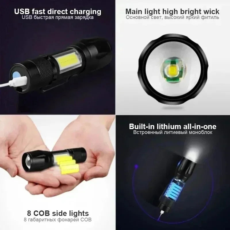 KDULIT Mini Rechargeable LED Flashlight – Zoomable Pocket Torch