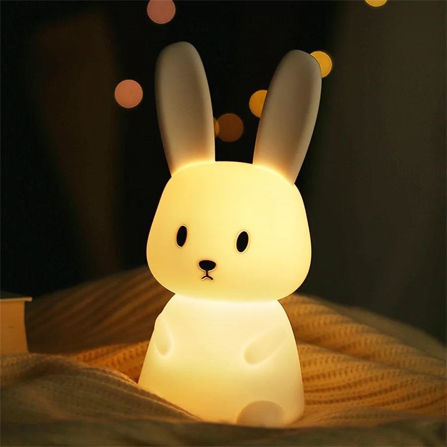 LED Night Light Cute Rabbit Animal Cartoon Silicone Lamp Dimmable USB Rechargeable for Children Kids Bedroom Gift Sleeping Light Zpaxo