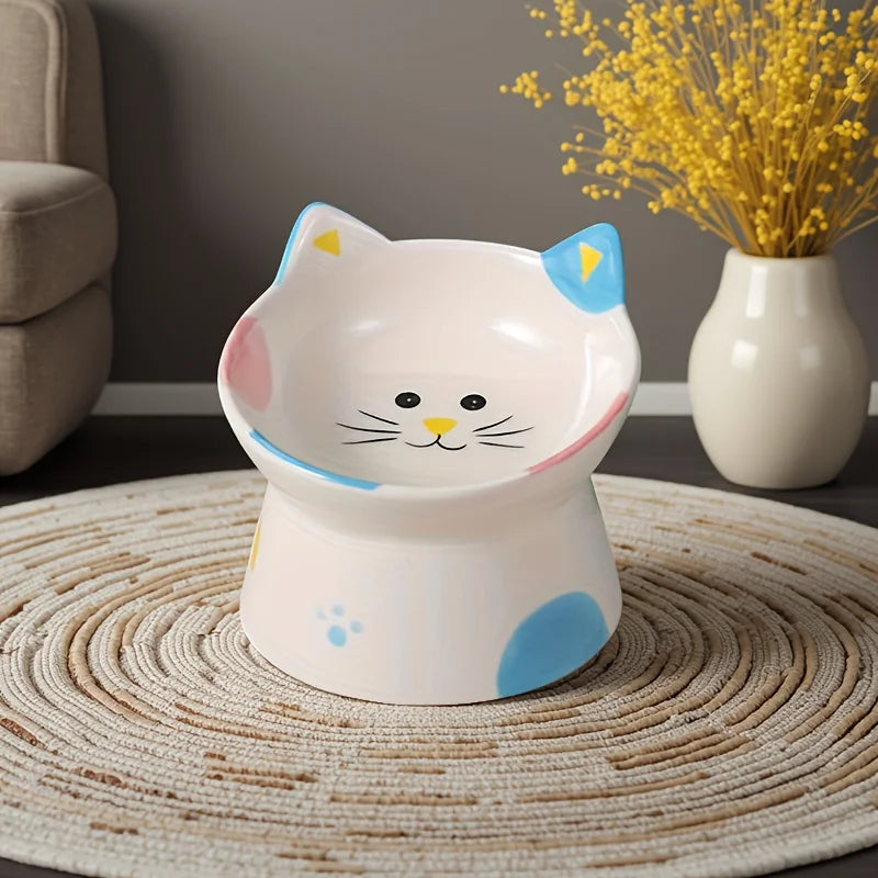 Cute Ceramic Raised Cat Bowls Elevated Design 15 Tilted Feederprotect