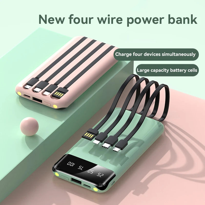 100000mAh Built-in 4-wire Power Bank Thin Convenient Mirror-like