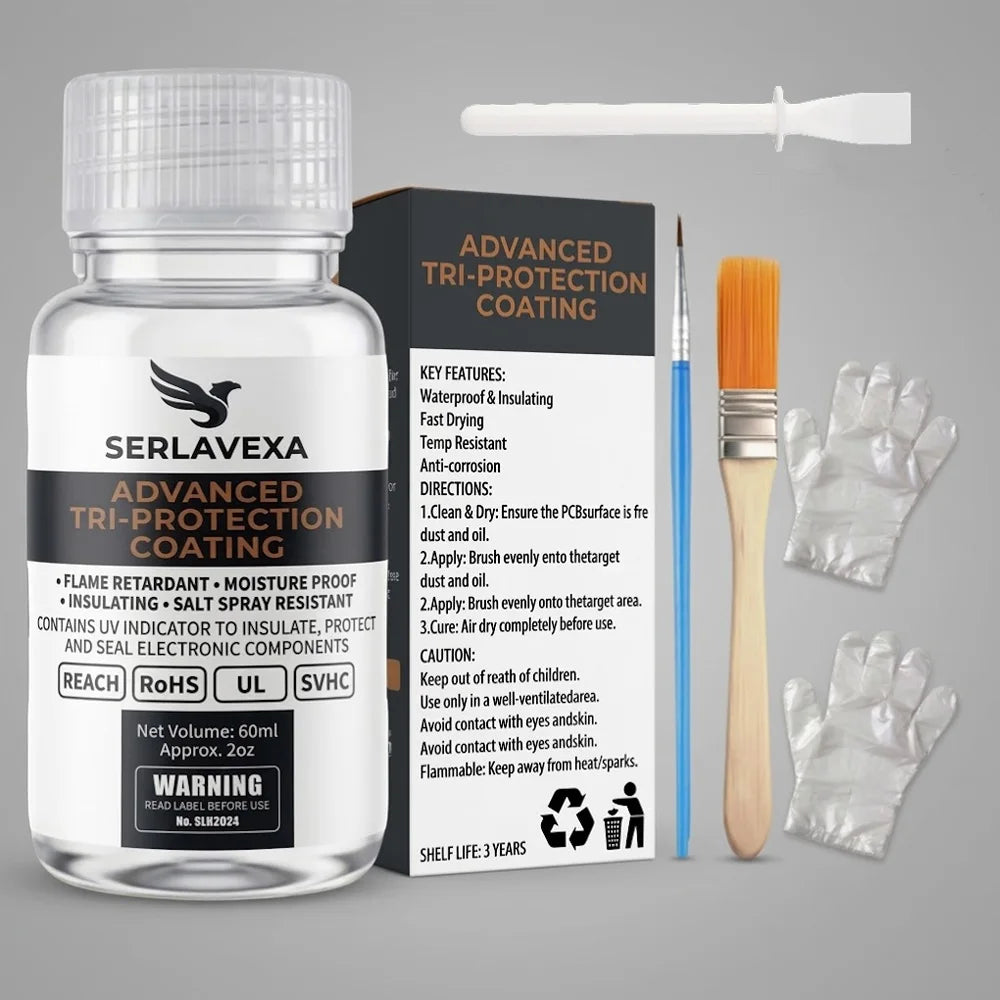 SERLAVEXA Conformal Coating for PCB, 60ml Advanced Tri-Protection Coating with UV Indicator, Moisture-Proof & Insulating Kit Zpaxo