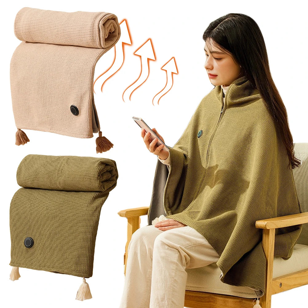 Wearable Heating Electric Blanket Shawl 3 Levels USB Heated Home