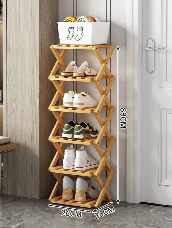 Bamboo Shoe Rack, Foldable Space Saving Shelves for Home and Bedroom - Interior Entry Storage Free Footed Shoe Narrow Shelf Zpaxo 6 layer
