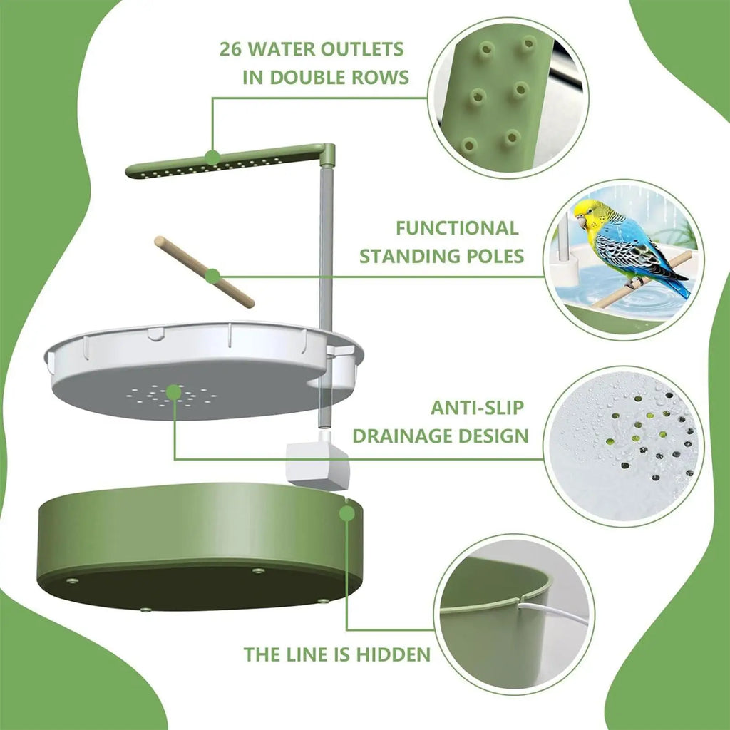Bird Bath Quiet USB Pump Anti-Splash Indoor Bird Shower for Cage for Finch Lovebird Conure Canary Cockatiel Parakeet Cockatoo Zpaxo