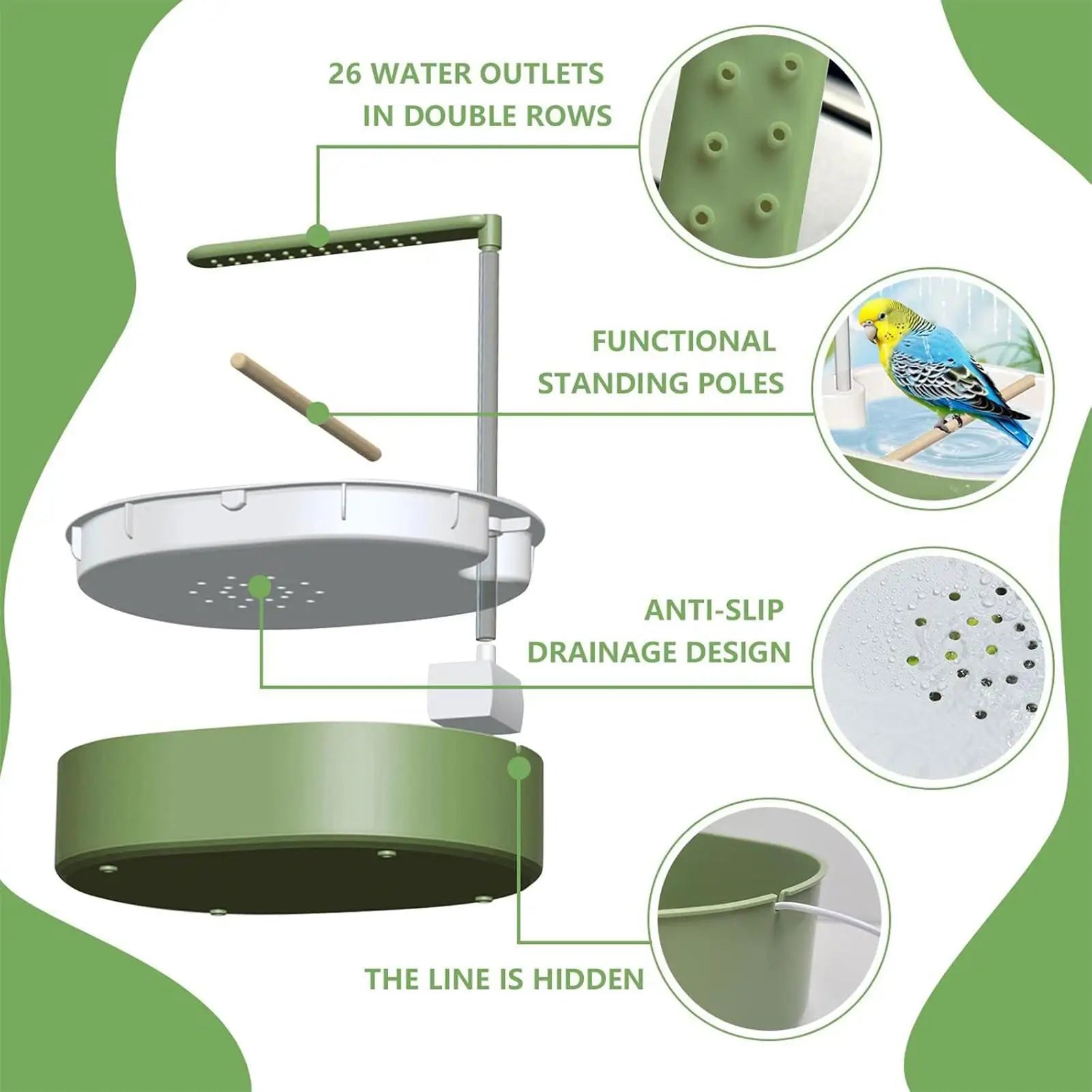 Bird Bath Quiet USB Pump Anti-Splash Indoor Bird Shower for Cage for Finch Lovebird Conure Canary Cockatiel Parakeet Cockatoo Zpaxo