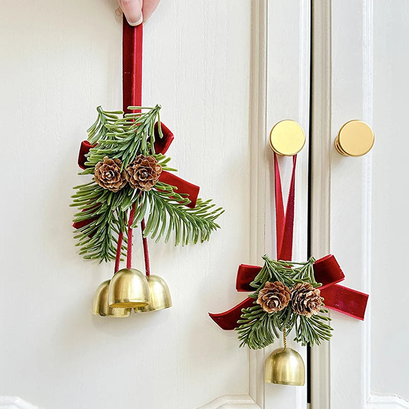 Christmas Jingle Bell Door Hanger – Velvet Bow & Pine Cone Decor Christmas Door Ornament Zpaxo