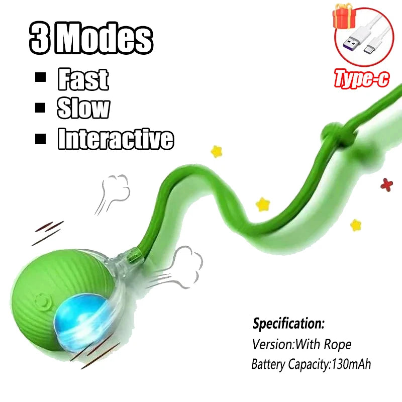 Interactive Cat Toys Automatic Rolling Ball Fake Tail Rechargeable Electric Pet Interactive Toy Dog Training Imitate Mouse Tail Zpaxo Green Tail Ball New Version