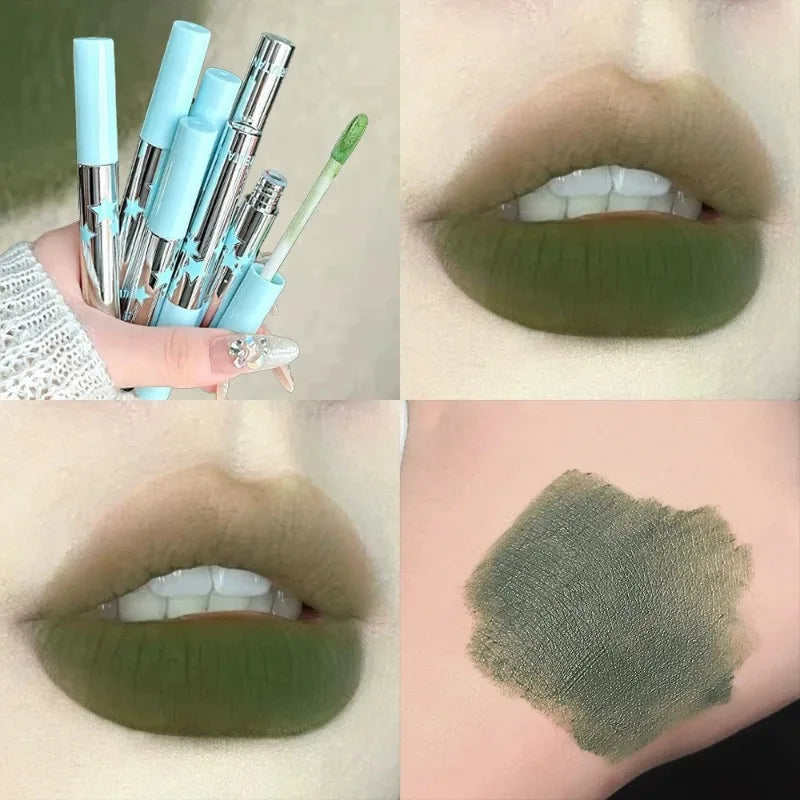 Soft Mist Matte Lip Gloss Punk Green Lip Glaze Mousse Velvet Lip Mud Long-lasting Non-drying Lipstick Halloween Makeup Cosmetics Zpaxo