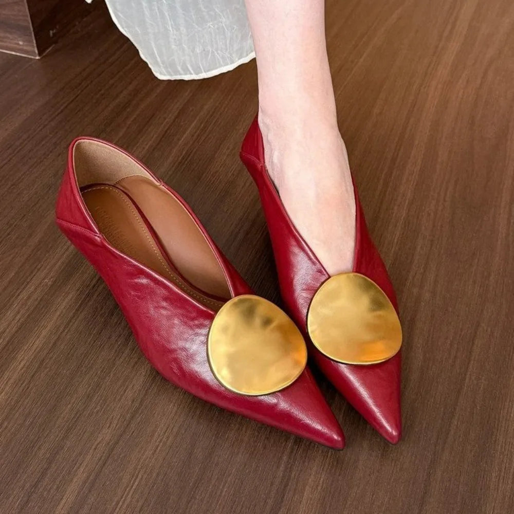 2025 Autumn Women Pumps Shoes Fashion Gold Metal Shallow Slip Single