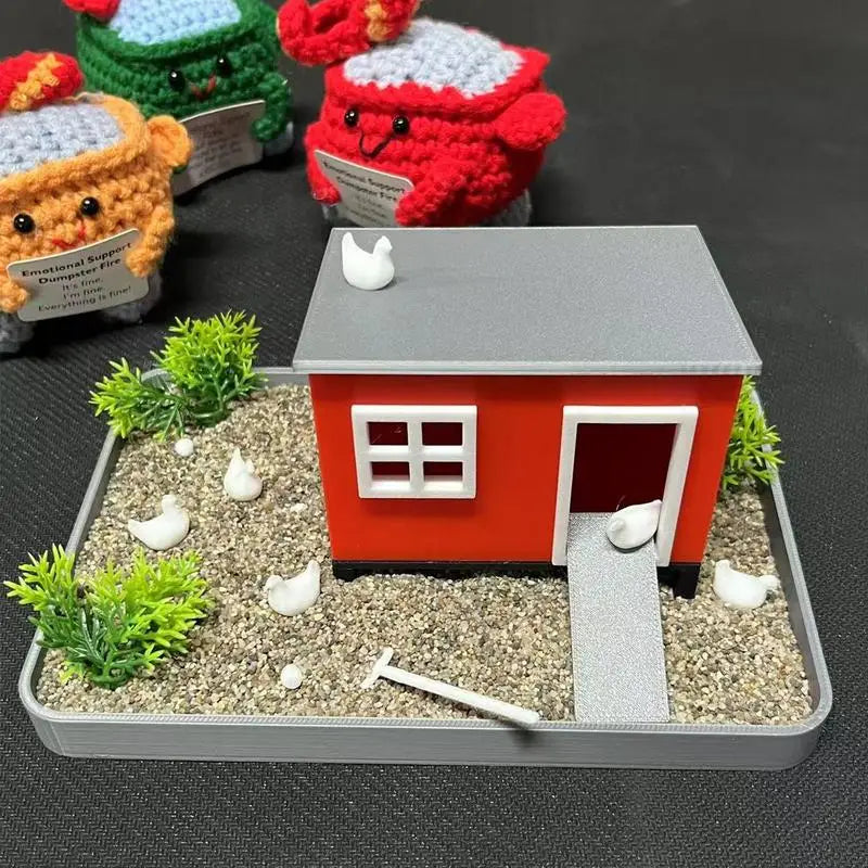 Desktop Chicken Zen Garden Sand Tray With House Desk Ornament Decorative Meditation Sand Tray Funny Sand Garden Decoration Zpaxo