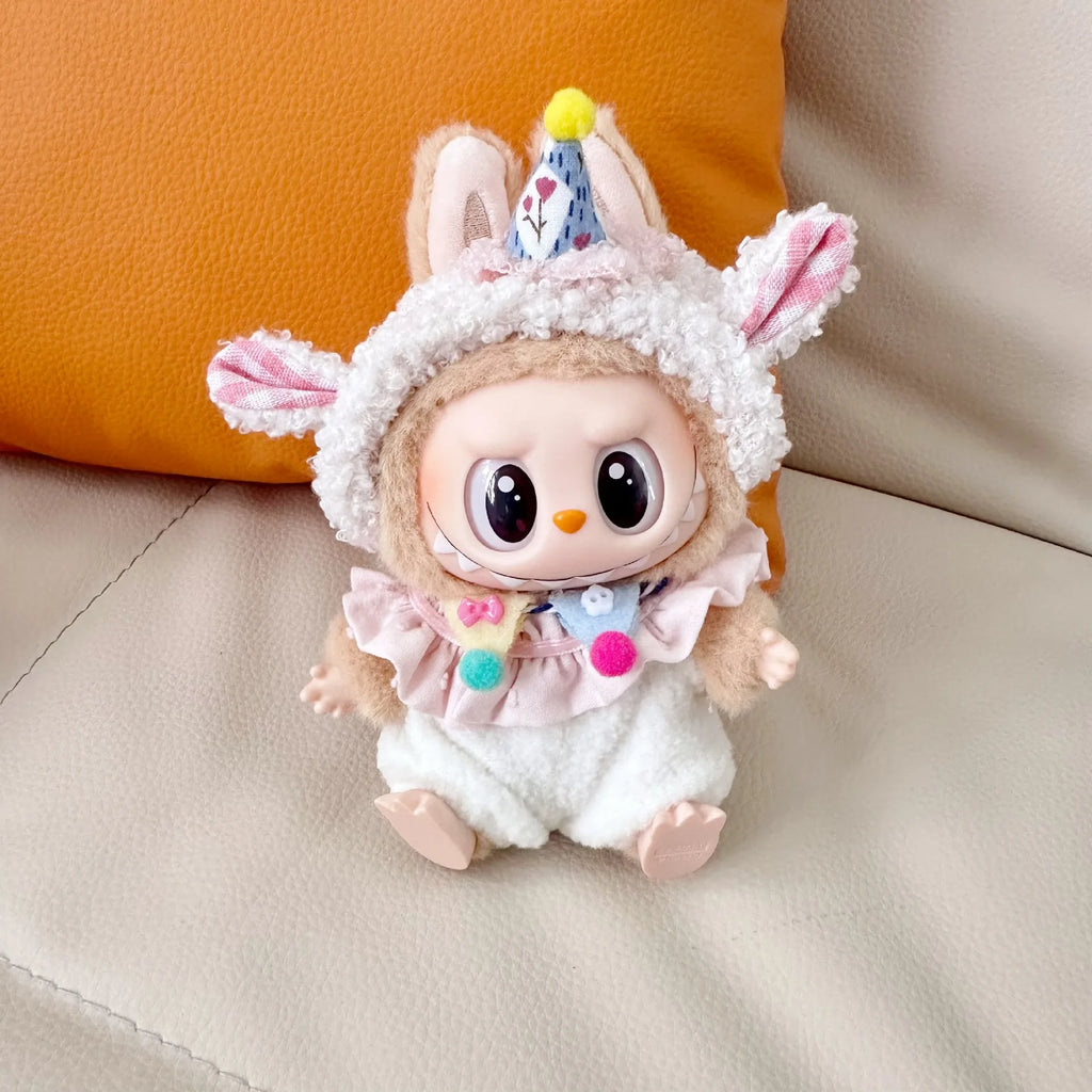 17cm Labubu Idol Dolls Sitting Party Clothing Outfit Accessories Cute Mini The Monster Camellia Dress only clothes Zpaxo
