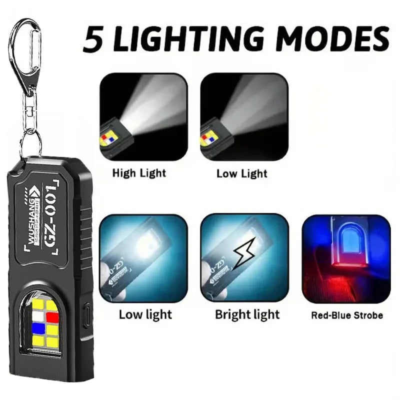 Mini COB LED Keychain Flashlight – USB-C Rechargeable, 5 Modes LED Keychain Flashlight Zpaxo