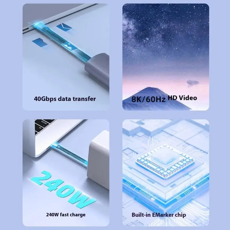 652F Short USB Type C Cable 40Gbps Fast Speed Data 240W Fast Charging Durability 15CM Length Zpaxo
