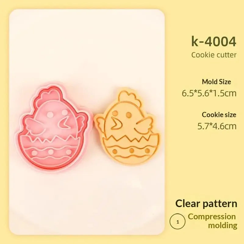 1/4Pcs Easter Rabbit Biscuit Mold Plastic Bunny Egg Cookie Cutter Stamp Embosser Easter Party Fondant Cake Baking Decoration Zpaxo A2