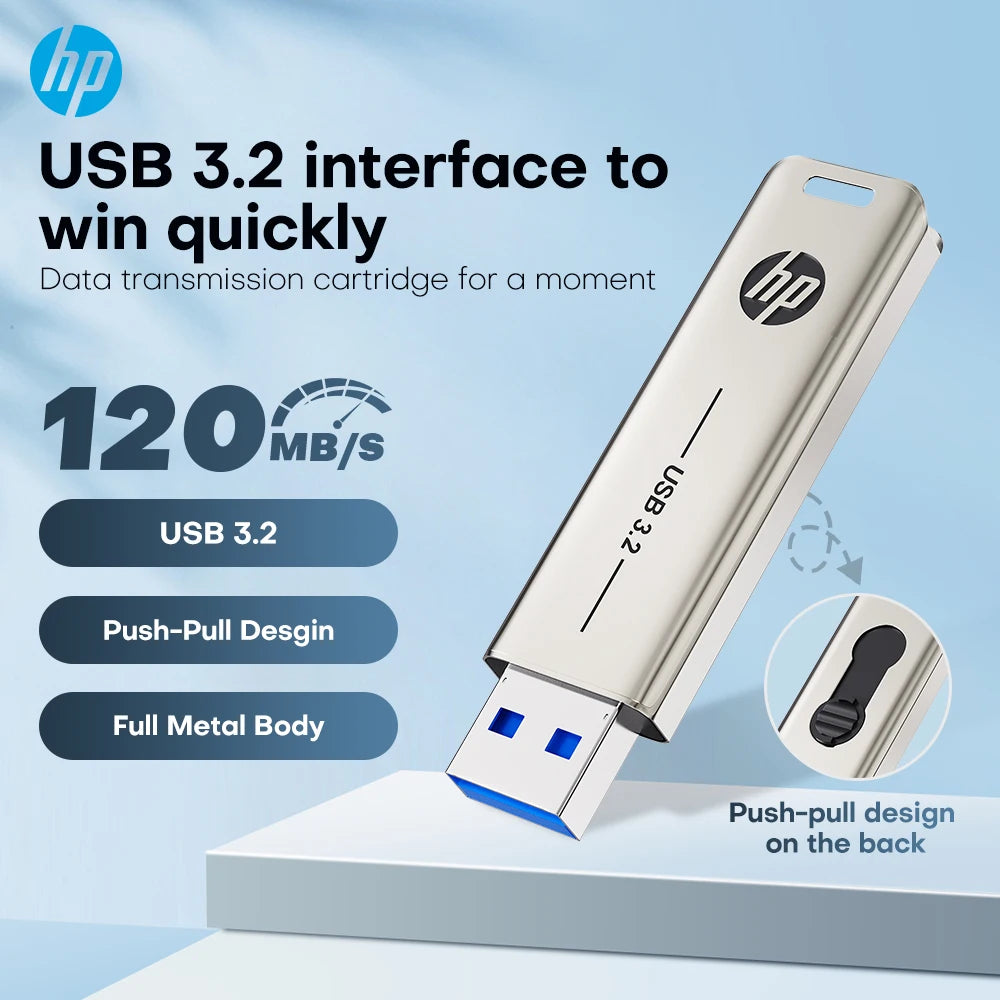HP 256GB USB 3.2 Metal Flash Drive High-Speed Retractable Pendrive for PC Car Stereo 128GB 64GB 32GB Zpaxo