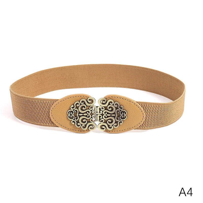 Korean Fashion Ladies Decorated Elastic Wide Belt Buckle Dress Zpaxo A4
