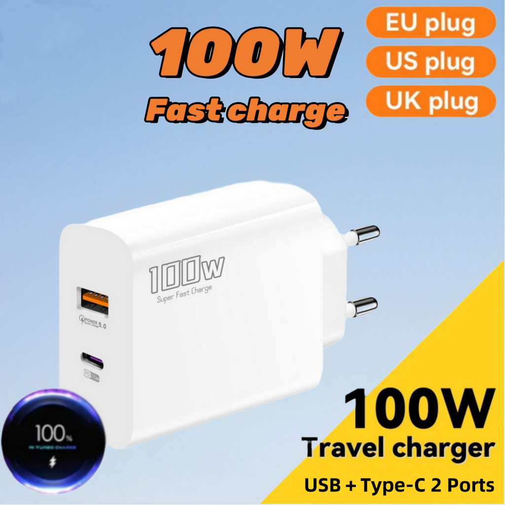 100W Fast Charger Dual-port USB Type-c Charging Head Mobile Phones