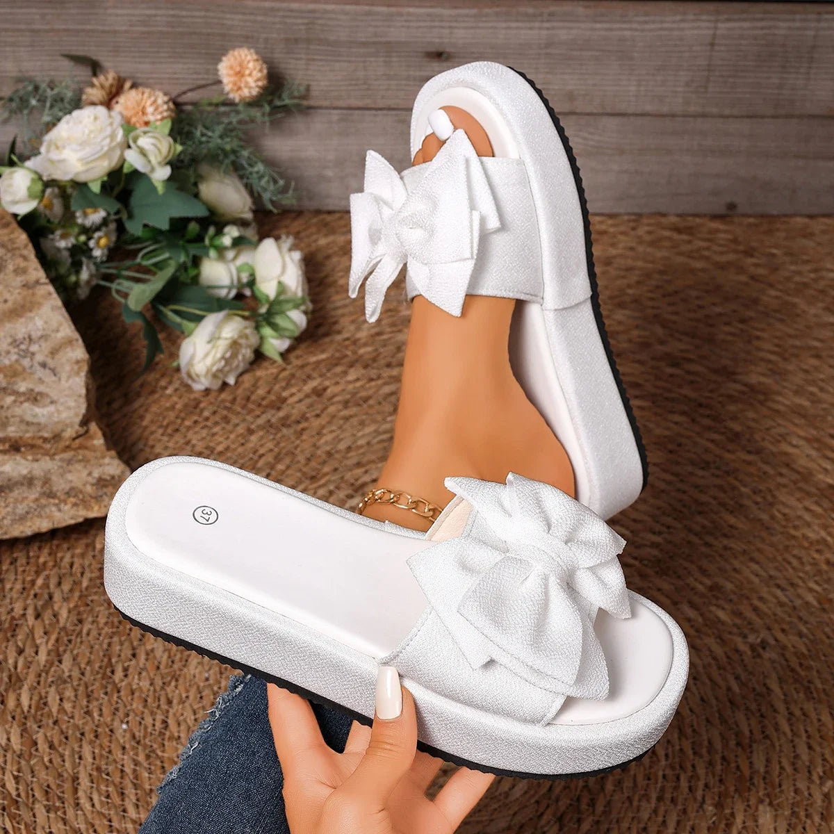 Women Slippers Wedge Platform Sandals Beach Casual Lightweight Zpaxo WHITE 36