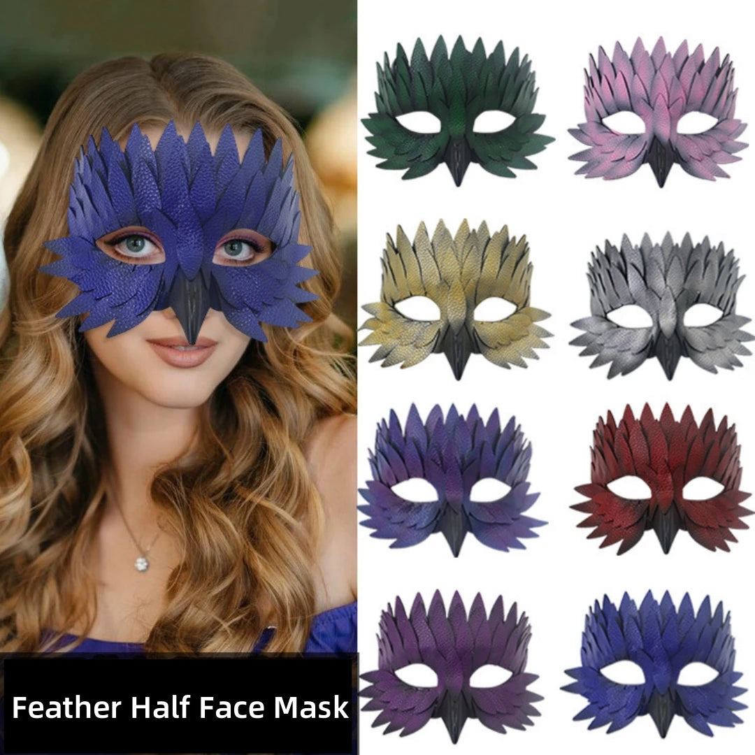 Feather Half Face Mask – Masquerade, Halloween & Costume Party
