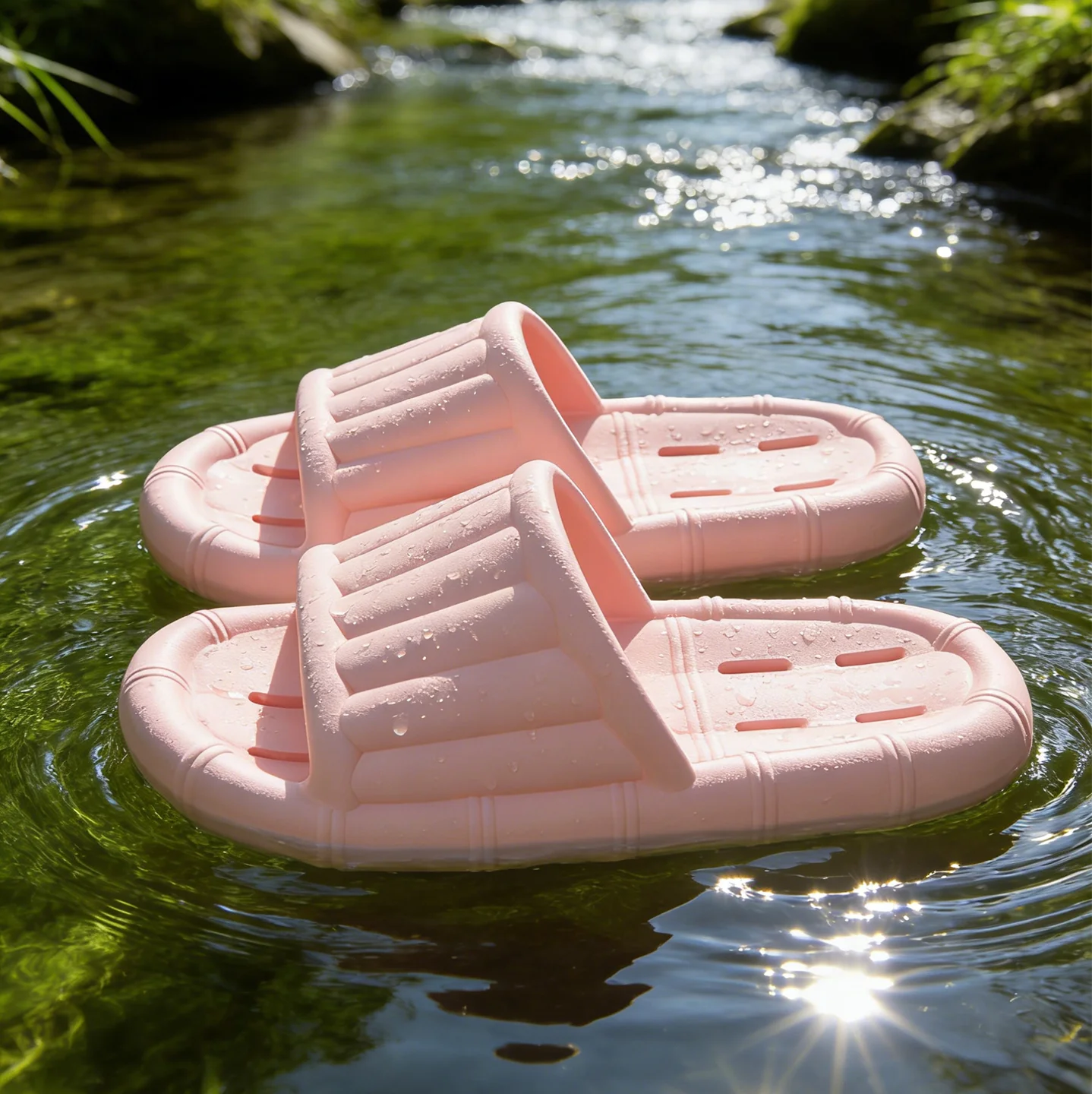 Women's Bathroom Slippers Non-slip Open Hole Hollowed-out Quick-dry Zpaxo Pink 38-39