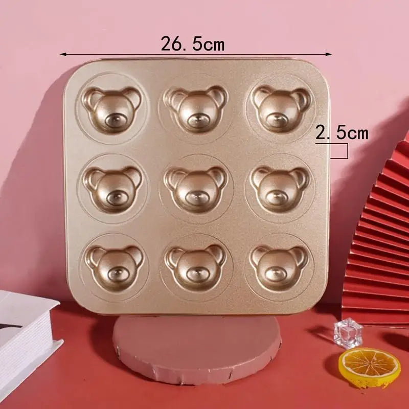 4 6 9 12 Even Bear Mold Baking Pan Non-stick DIY Cute Candy Cake Tool Zpaxo 9 Gold