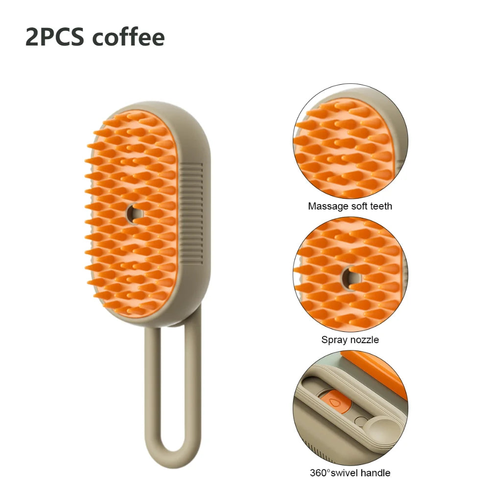 1 Steam Brush Cat Dog Grooming Comb Electric Water Spray Curry Zpaxo 2PCS Coffee