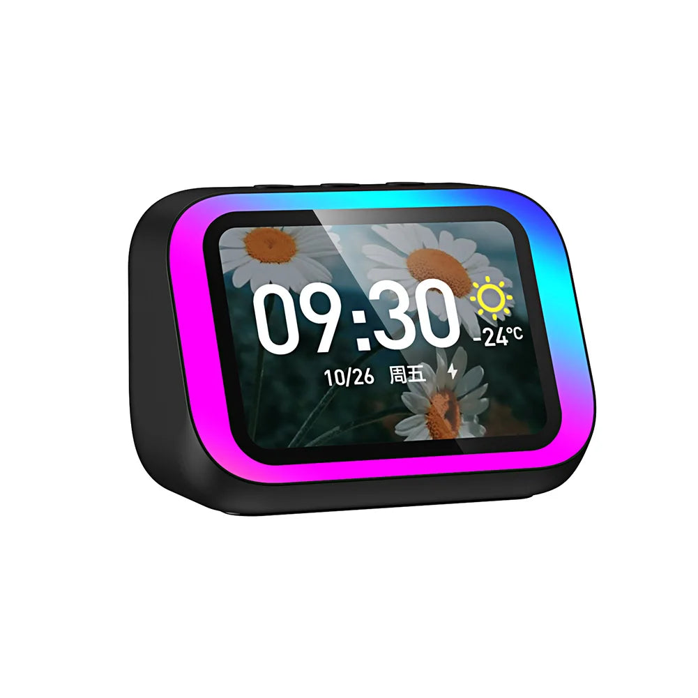 Smart Speaker Voice Assistant Portable BT Speaker Alarm Clock with RGB Lights for Bedroom Zpaxo Black