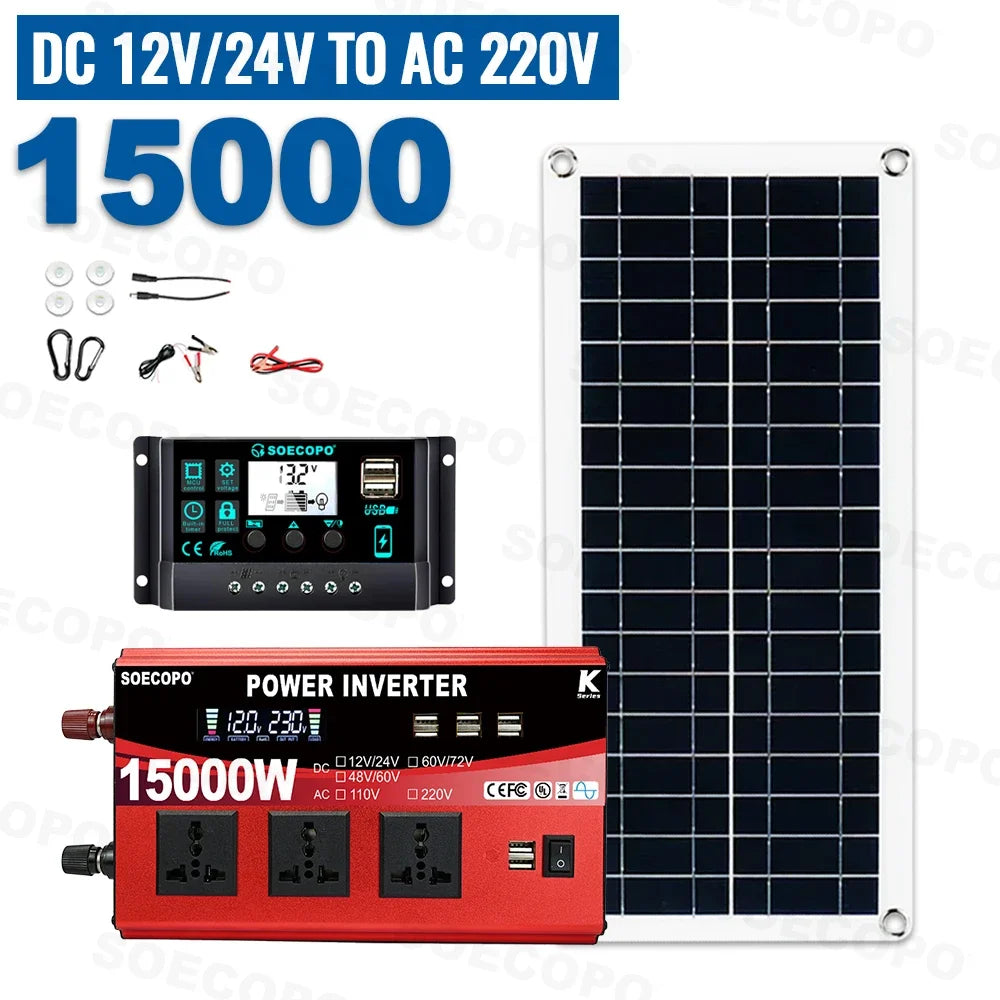 SOECOPO 15000W Portable Solar System 200W Panel Inverter 3 Sockets 8