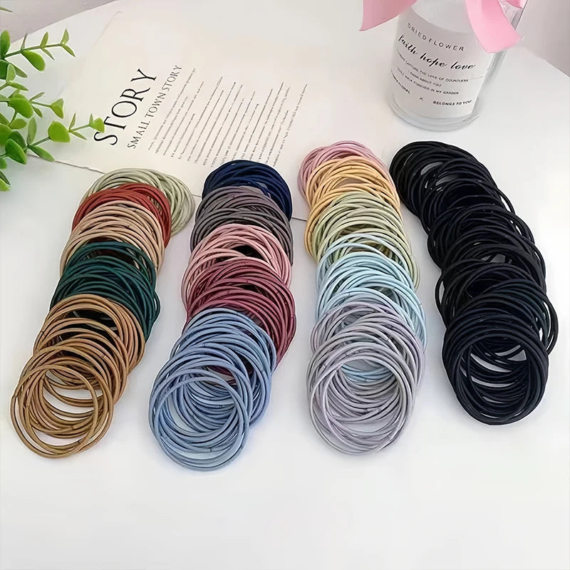 100PCS/Set Women 3.5CM Basic Nylon Elastic Hair Bands Ponytail Hair Scrunchie Rubber Bands Headband Hair Accessories Headwear Zpaxo